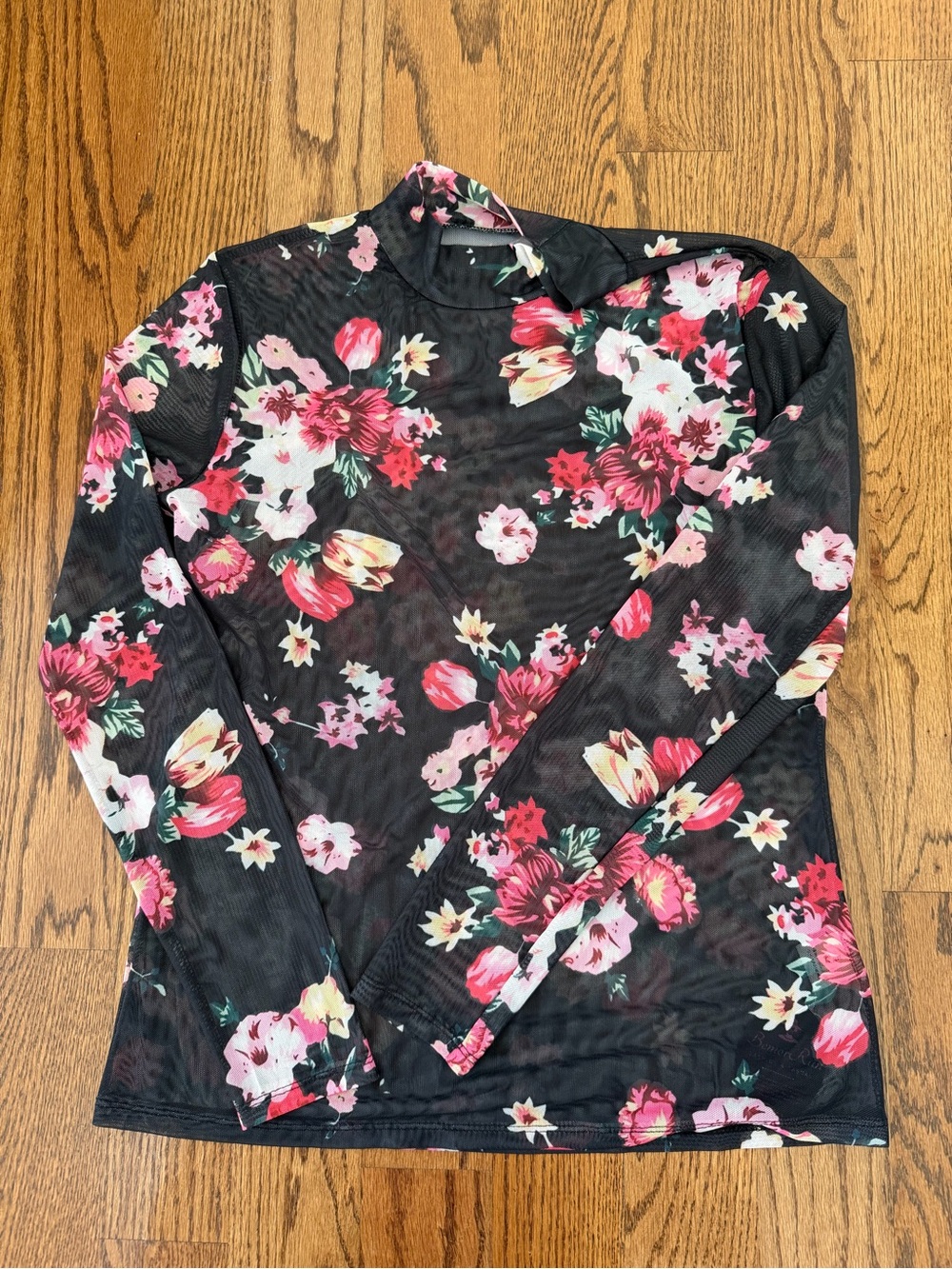 NWT BemorRun Floral Mesh Mock Neck Long Sleeve Top Size L